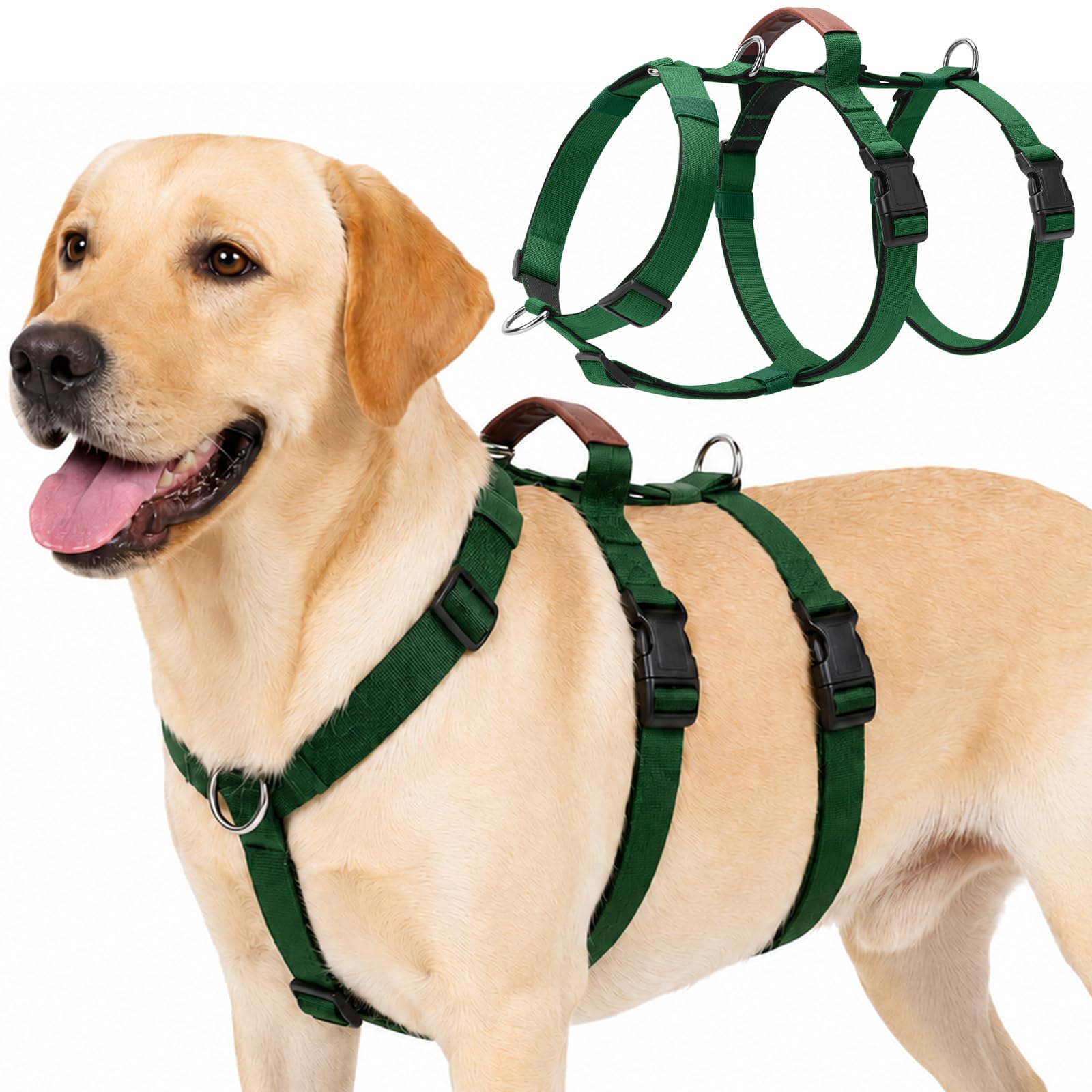 Olcyren Escape Proof Dog Harness, No Pull 3 Point Dog Harness with Front Clip, Anti Pull Adjustable Breathable Pet Vest with Soft Padded Handle for Medium Large Dogs Walking Training (Dark Green, XL)