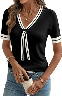 Women's Lightweight Knit Top 2026 Chic V Neck Short Sleeve Sweater Cute Summer Tops Comfortable Blouse