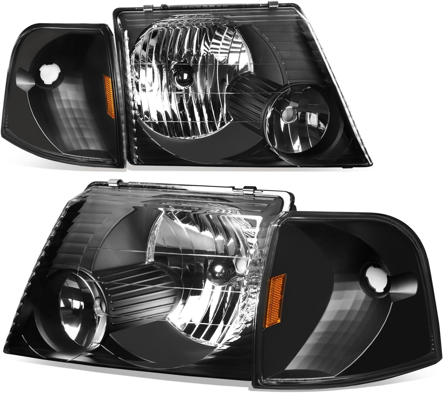 Auto Dynasty Headlight Assembly Compatible with 2002 2003 2004 2005 Ford Explorer, Headlamps Replacement with Turn Signal Light Lamps, Black Housing Amber Corner