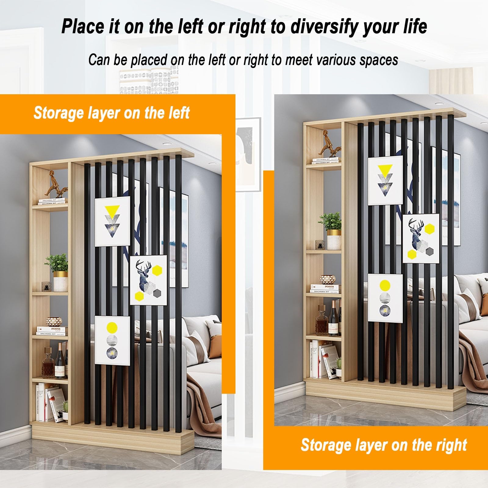 Columna de Pantalla divisoria Independiente para Entrada y Pasillo, Separador de ambientes con estantes para privacidad, Divisor de habitación del Suelo al Techo(A,140cm/55.1in)