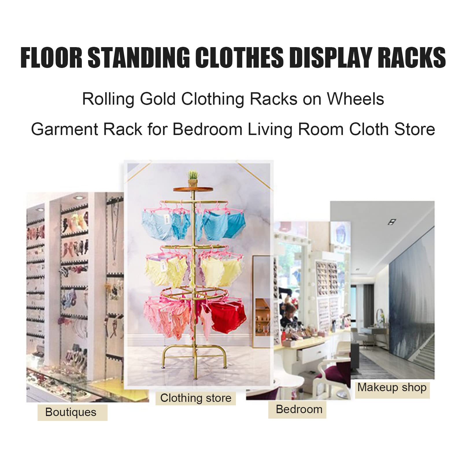 360 Rotación De Ropa Racting Heavy Duty Metal Garment Stand con Ruedas Organizador Colgante Ajustable para Boutique Home Tienda Al por Menor Negro