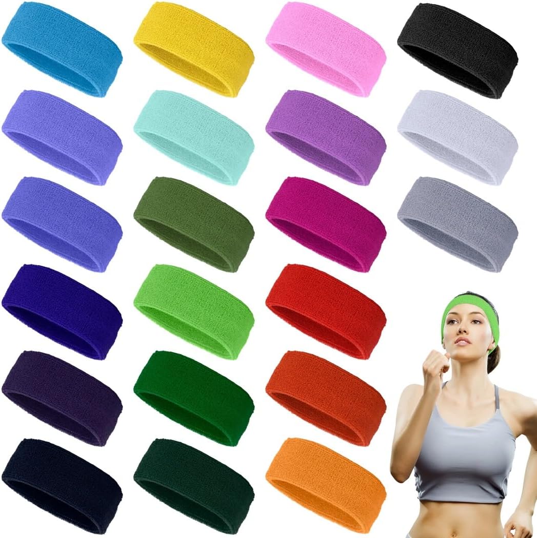 Sweat Absorbing Athletic Sweatband, 21 Pcs Sports Headbands, Colorful Workout Sweatbands, Basketball, Hiking, High-Stretch Exercising Headband for Running, Unisex Yoga, Climbing