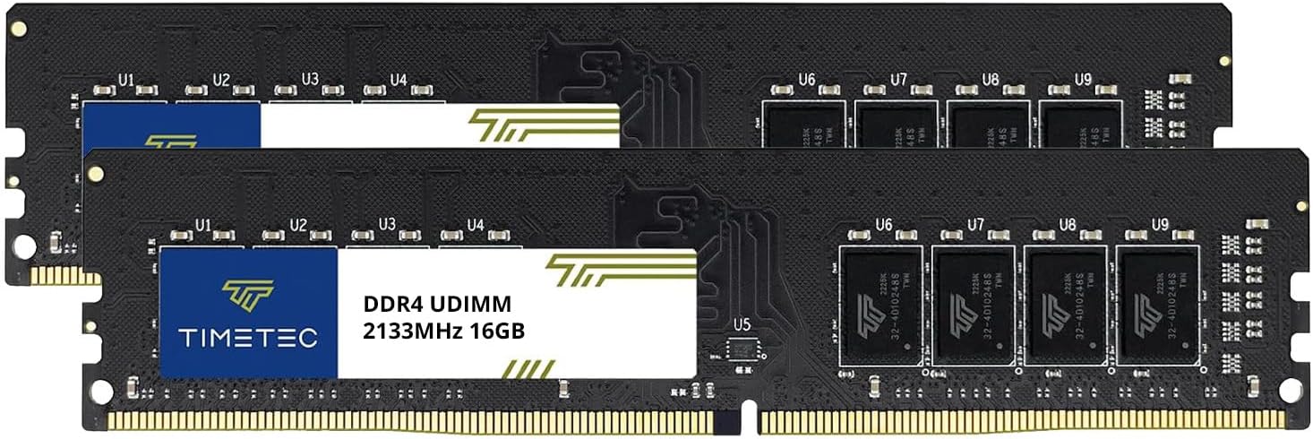 Timetec 32GB KIT (2x16GB) DDR4 2133MHz (PC4-2133P) PC4-17000 UDIMM Desktop RAM – 288-Pin 1.2V CL15 Non-ECC Unbuffered DIMM Memory Module Upgrade