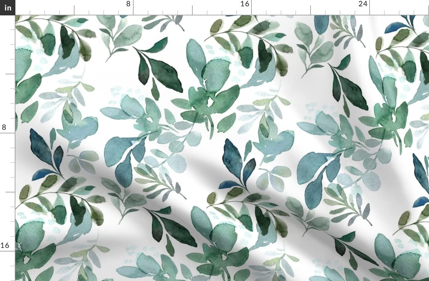 Spoonflower Fabric - Sage Greenery Green Leaves Nature Branches Plants Printed on Organic Cotton Sateen Fabric by The Yard - Sewing Quilting Apparel Home Decor