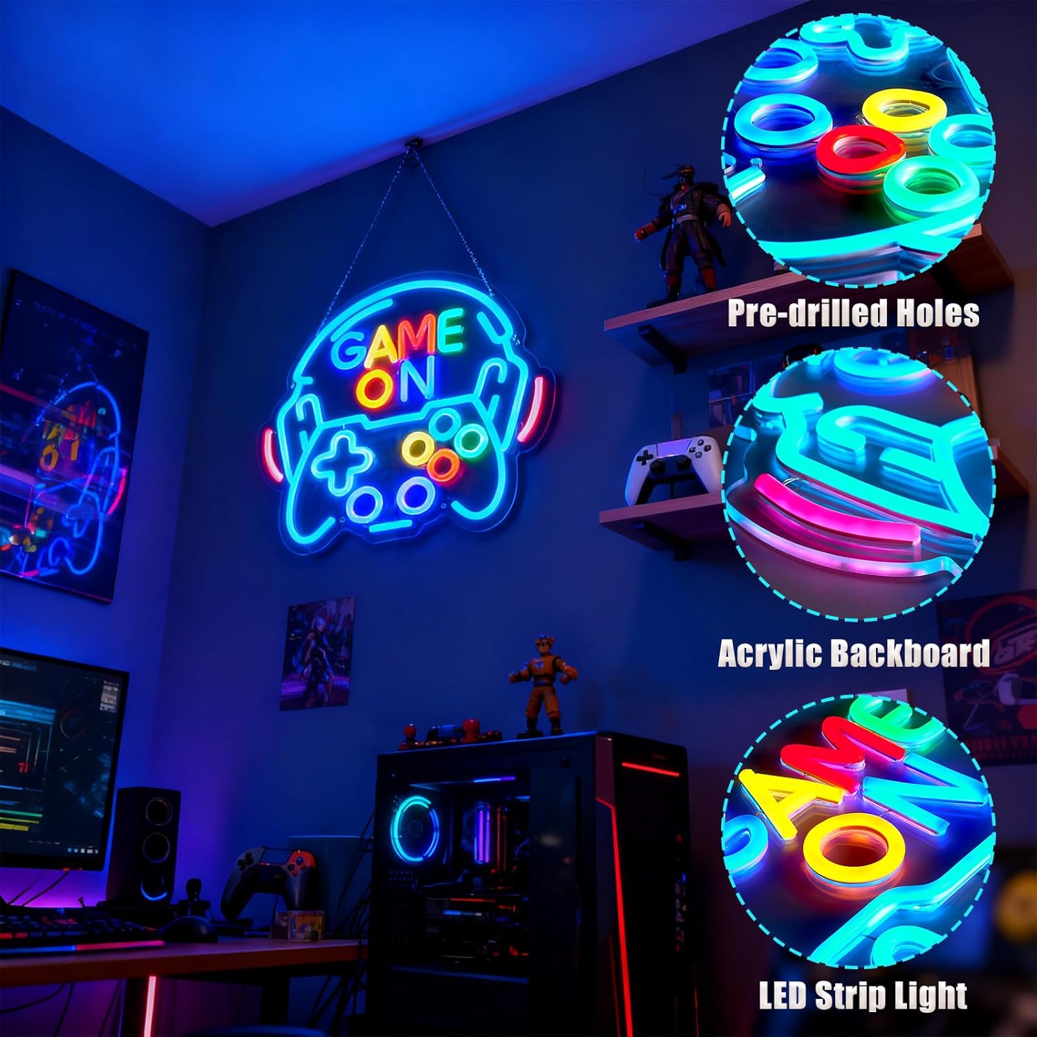 Dimmable Gamer Neon Sign, Game Controller Shaped LED Neon Sign for Gaming Room Decor, 15"x13" USB Powered Adjustable Brightness Gamepad LED Sign for Boys Room, Cool Gamer Gift for Teens and Kids - Image 4