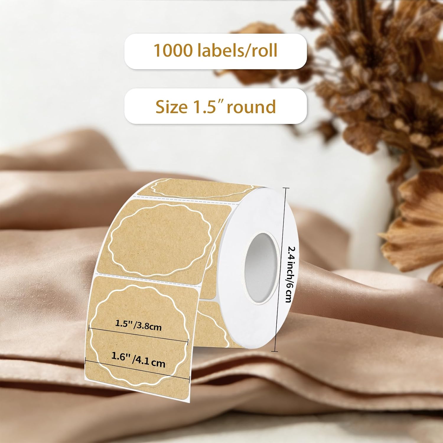 1.5 Inch Round Thermal Labels, Kraft Flower Thermal Sticker Labels for Small Business, Logo Design, Baking,1000 Sheets/1 Roll image 3