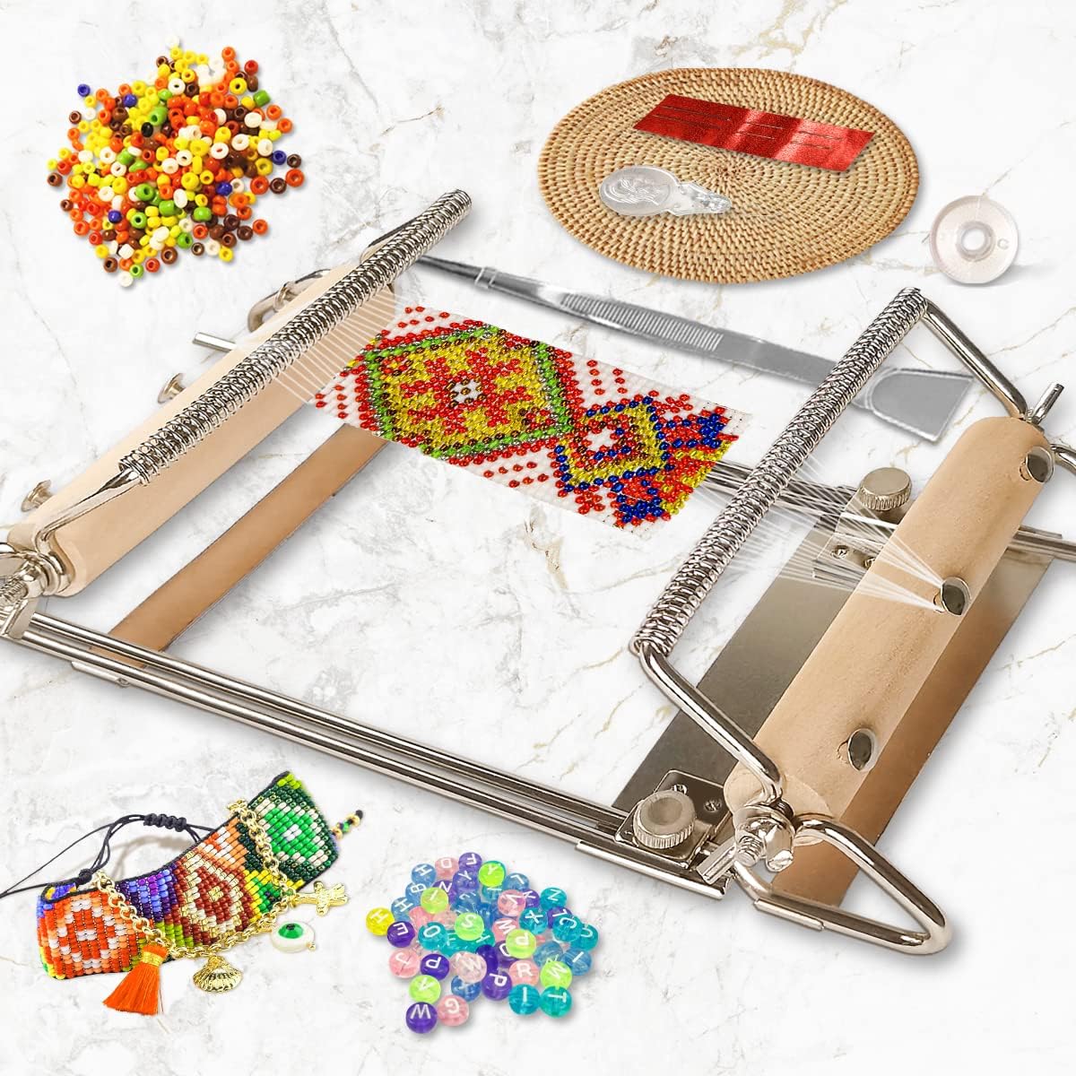 hobbyworker The Third Generation Beading Loom Kit with Seed Beads, Bead Needle,Thread,Needle Threader and Instruction Manual,Bead Looms for Adult Jewelry Beading Supplies