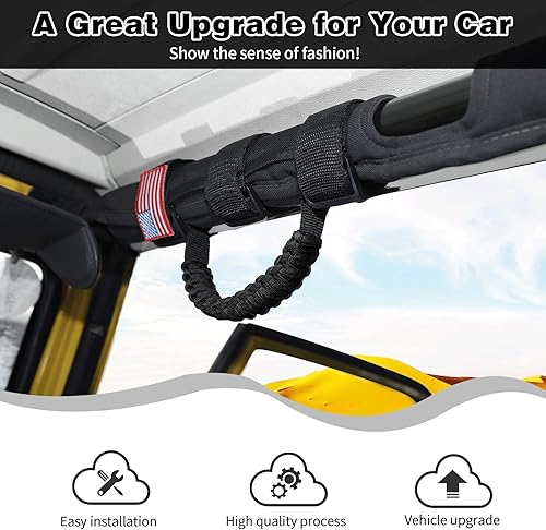 Miniatura 2 de Asas de agarre para Jeep Wrangler YJ TJ JK JL JT Roll Bar Accesorios interiores 1992-2023 (2 unidades, con patrón de bandera de Estados Unidos,