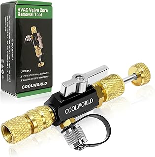 HVAC Core Removal Tool, 1/4" MegaFlow Vacuum Rated Valve Core Removal Tool, 20 Microns, 5/16" Ports, Compatible with R12 R22 R404A R407C R410A R32 Systems