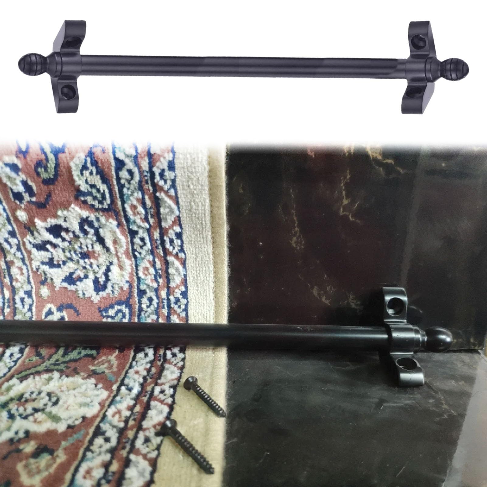 Generisch Schwarze Treppenstangenclips, 10er-Set, verstellbare Teppichbefestigungen (61–101 cm), Messing-Treppenläuferrohre für den Innen- und Außenbereich, 85 cm Länge