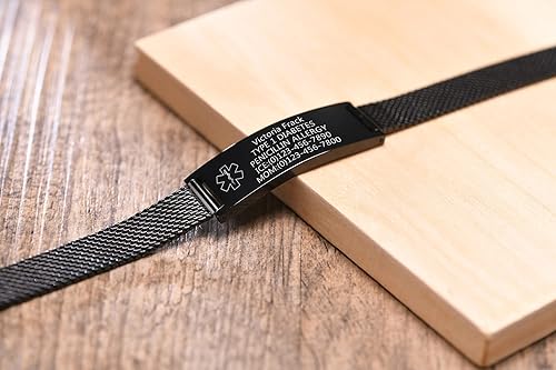 Miniatura 3 de XUANPAI Pulsera de identificación de alerta médica de silicona con grabado personalizado para hombres, ajustable