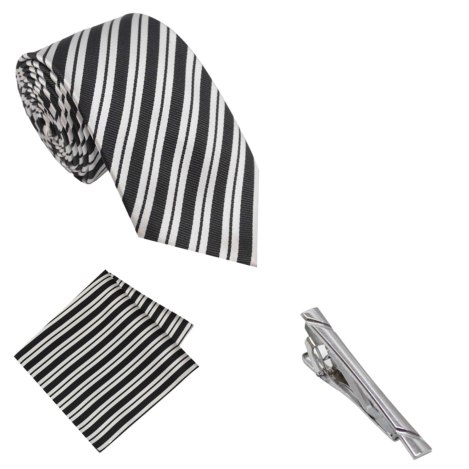 tie studio Men's Necktie Pocket Square & Tie Pin Set | Standard | Jacquard Fabric | Superior Stitching | Wooden Box | Set of 1 |-picture-14