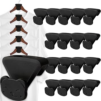 Hanger Hooks Space Saver, Lovely Bear Shape, 18 Pack, AS-SEEN-ON-TV, Clothes Hanger Connector Hooks to Create Up to 5X More Closet Space, Heavy Duty Cascading Hanger Hooks, Fits All Hangers, Black