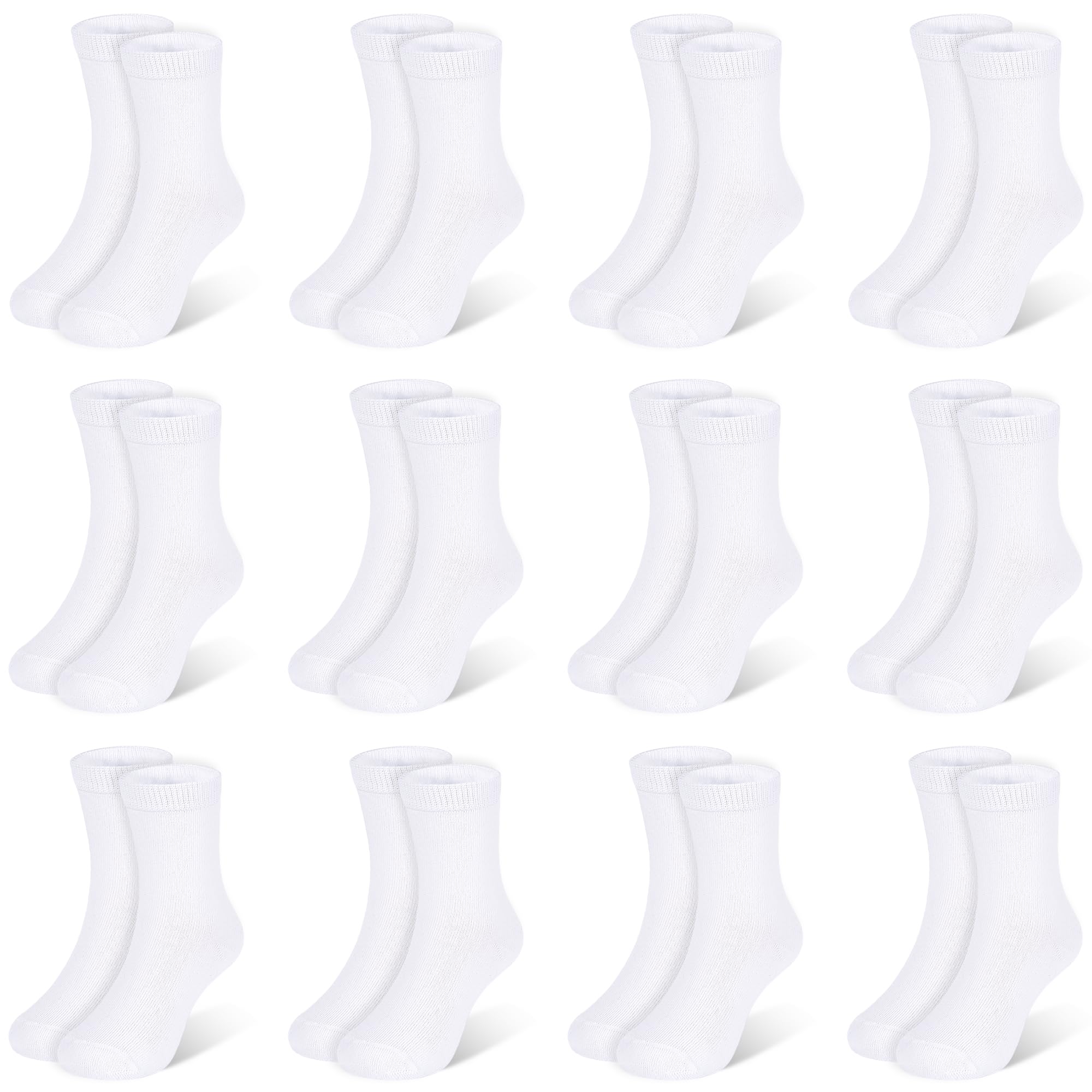 Kids Socks 12 Pairs Crew Socks for Toddler Boys Girls 1-14 Years | School Athletic Mid Cut Socks, Breathable, Lightweight, Multipack Black White, Indoor & Outdoor