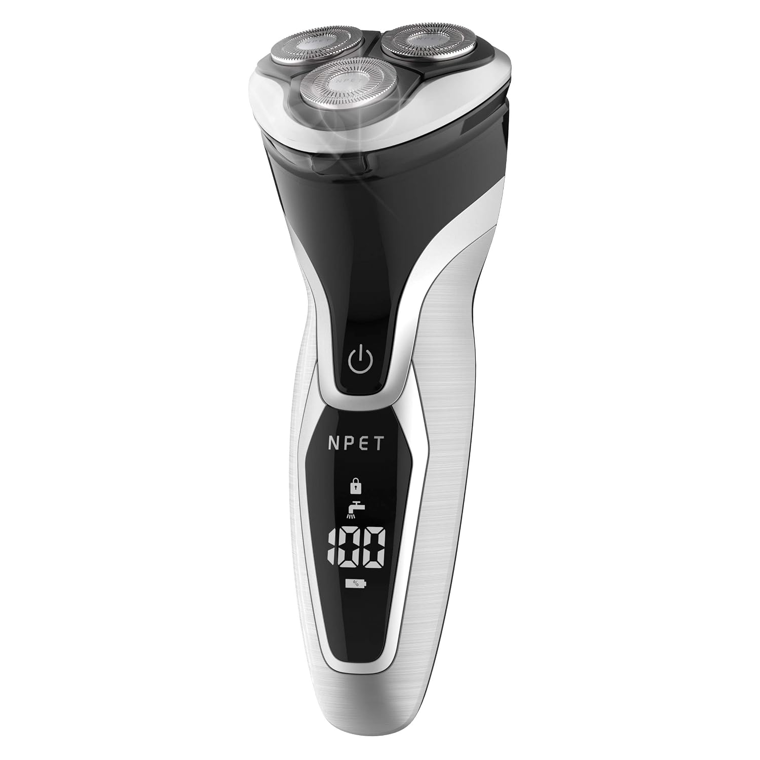 NPET Electric Shaver for Men, USB Rechargeable Electric Razor, IPX7 Waterproof Wet & Dry Rotary Cordless shavers with Pop-up Beard Trimmer - Silver Black