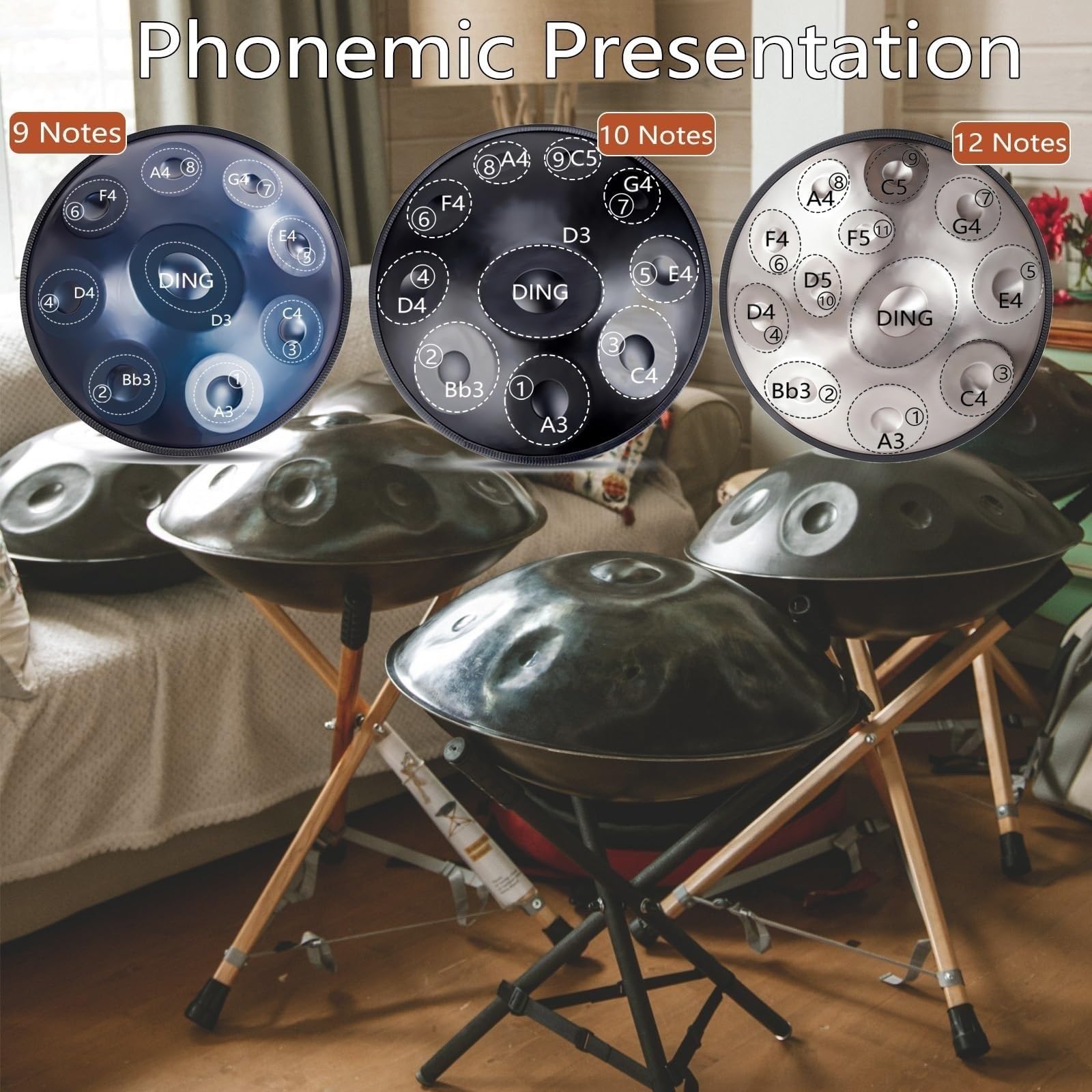 Instruments De Percussion Handpan En Acier, Tambour À Main Kurde En D De 22 Pouces, Instruments De Musique À Percussion Ensemble De Tambour À Main 9/10/12 Notes