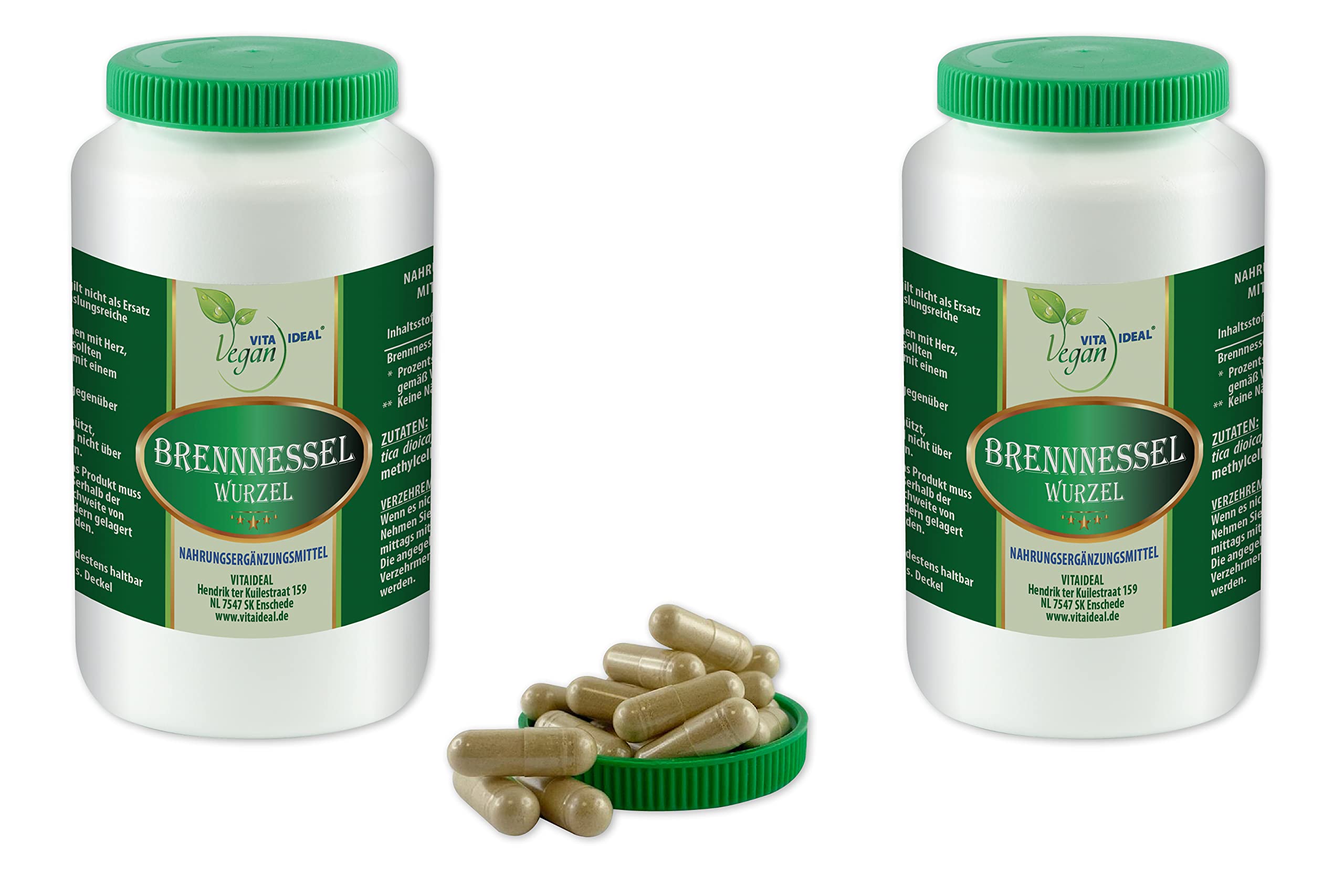 VITA IDEAL Vegan® BRENNNESSEL - Wurzel 2x 360 KAPSELN - Urtica dioica - Brennessel - Tagesportion 650mg BRENNNESSELWURZEL reines Pulver. Natürlich, pflanzlich & ohne Zusatzstoffe.