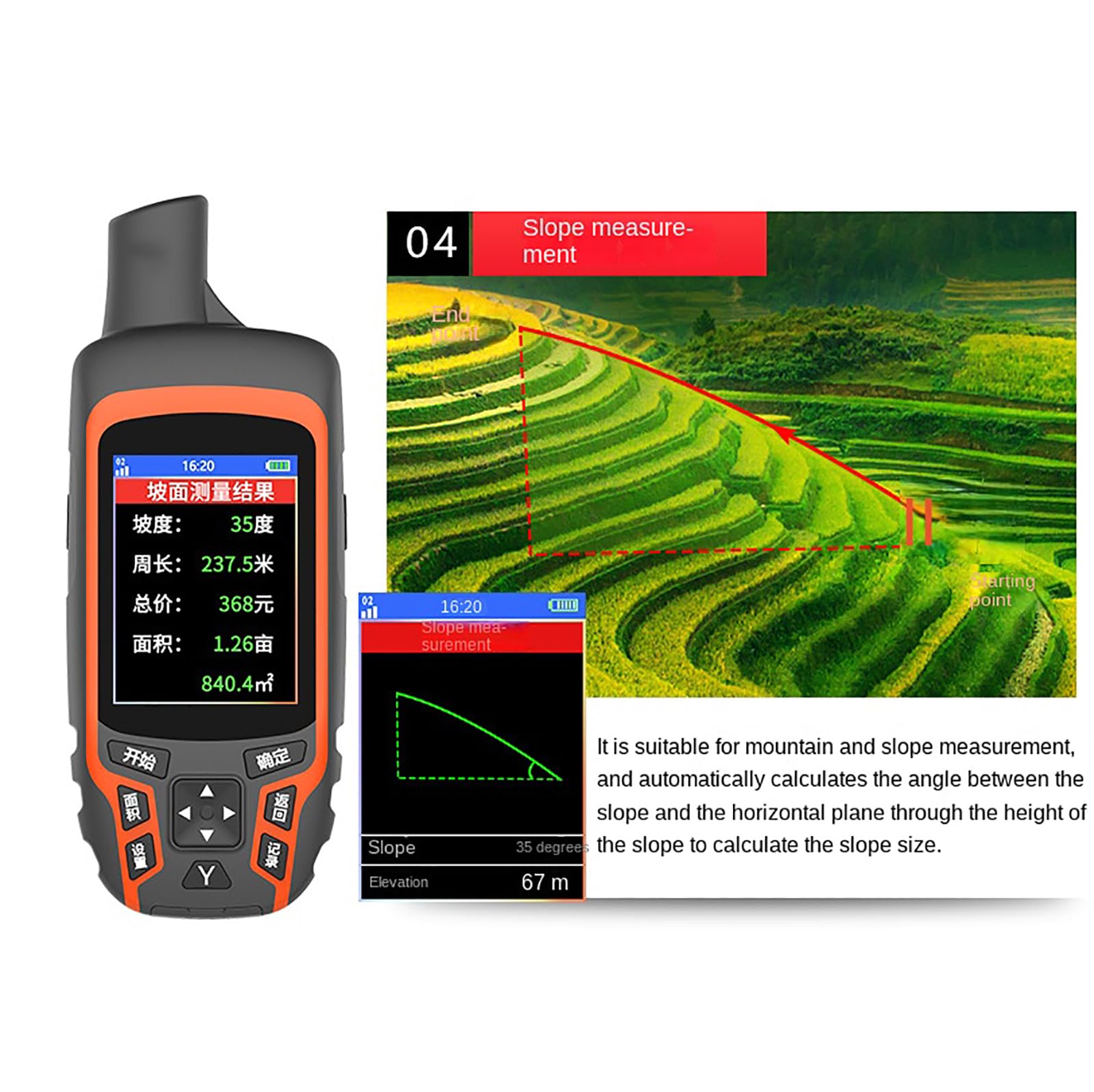GPS Survey Equipment, Land Surveying Machine, GPS Land Meter con Batteria Ricaricabile da 2500 mAh, per la misurazione della Distanza del Fronte dell'Acqua dell'area in Pendenza