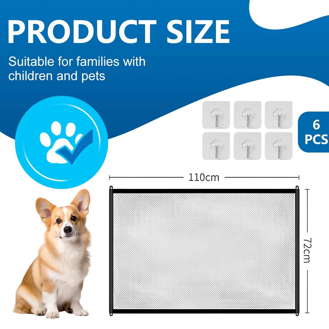 Cancelletto Cani, Barriera per Cani, Cancello Scale per Bambini e Animali Domestici, Cancelletto per Gatti per Porte, Scale e Corridoi, Uso Interni ed Esterni (110 * 72 cm, Nero)
