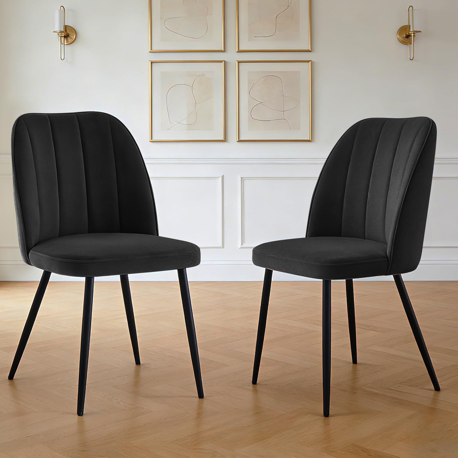ZOONFA Velvet Dining Chairs Set of 2 Upholstered Padded Seat with Curved Tufted Back Accent Chair for Kitchen Living Room Office (Black) — image 1