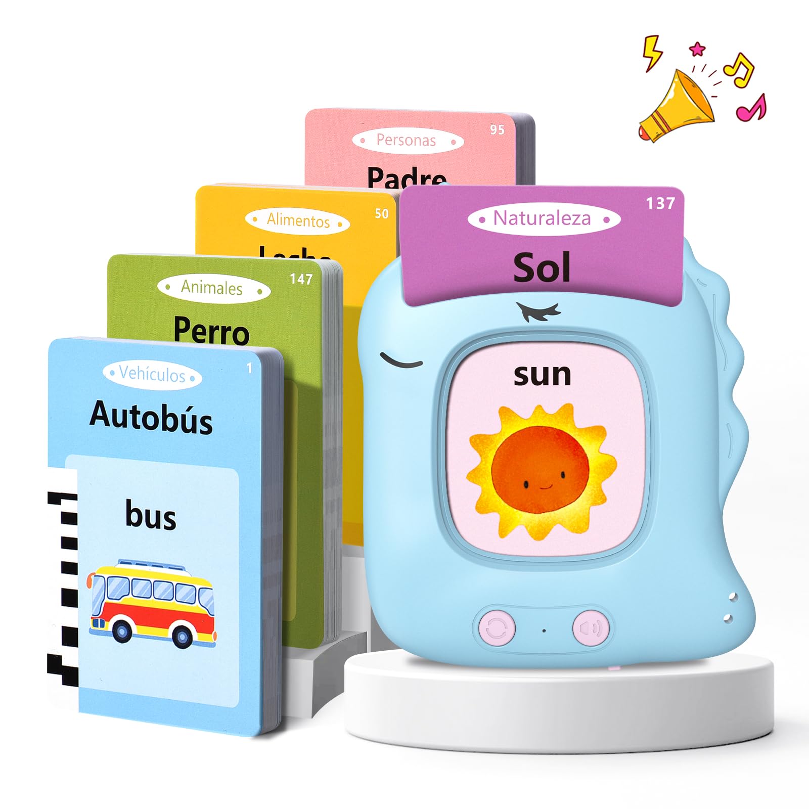 Tarjetas Flash Parlantes Juguetes Educativos para Niños 2+ Años 112 Hojas 224 Palabras Tarjetas Parlantes Juguetes de Aprendizaje Talking Flash Card, Español/Inglesas/Bilingüe (Azul)