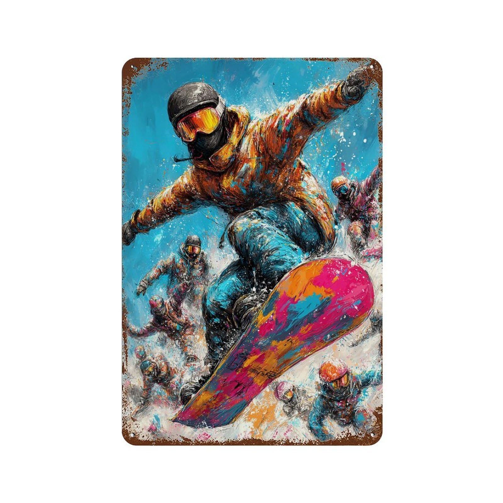 Colorful Snowboarding Action Rusty Metal Tin Sign 11.8"x7.9", Classic Wall Plaque for Pub, Kitchen And Man Cave Decor