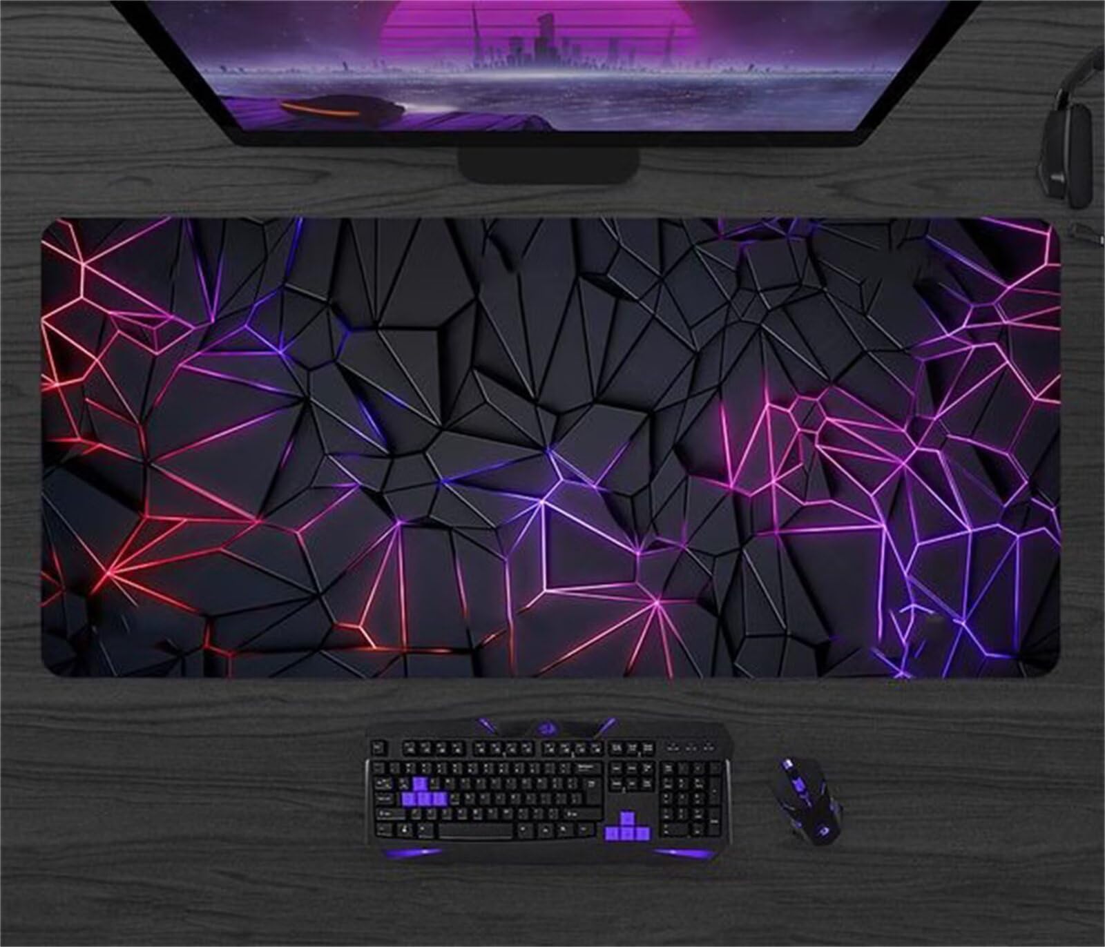 Tapis de Souris Gaming XXL 1000x500x3mm,Tapis de Souris à Bords Cousus Grand,Base en Caoutchouc Antidérapante pour Joueur/Bureau/Bureau/Maison(Carton Géométrique Violet)