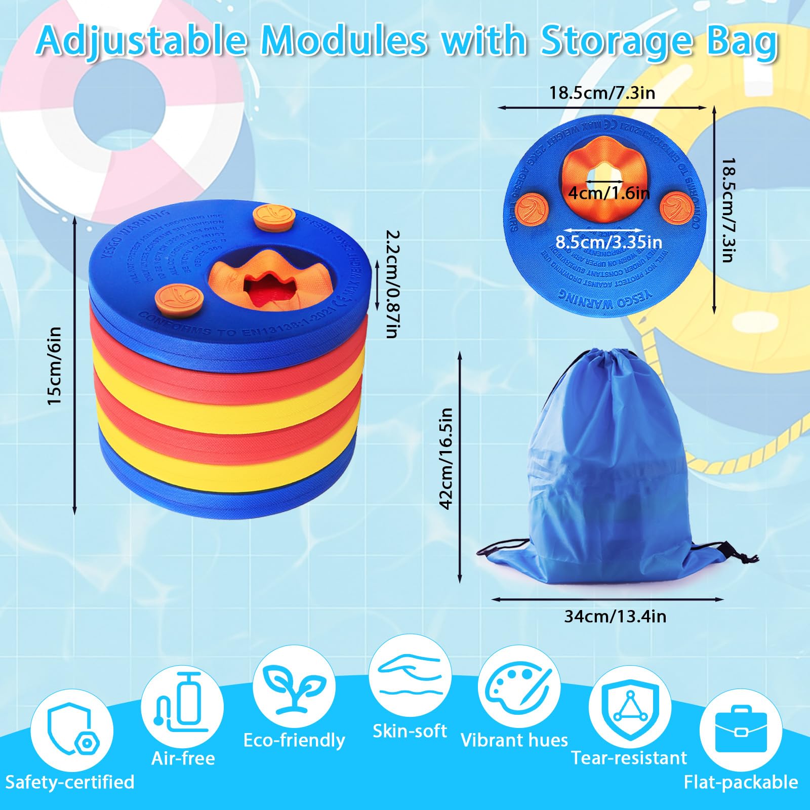 6 Pcs Manguitos Piscina y Bolsa de Almacenamiento- Discos Natación, Manguitos Niño-Discos Flotadores Niños Manguitos Evolutivos Flotador Bebe Natación de Infantil de Piscina para Entrenamiento
