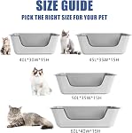 Stainless Steel Cat Litter Box with Low Entry, Litter Pan for Big Kitty and Multiple Cats, Easy to Clean, Non-Stick, Odor-Free, Suitable for Kittens, Senior Cats and Injured Pets, 60x40x15 CM