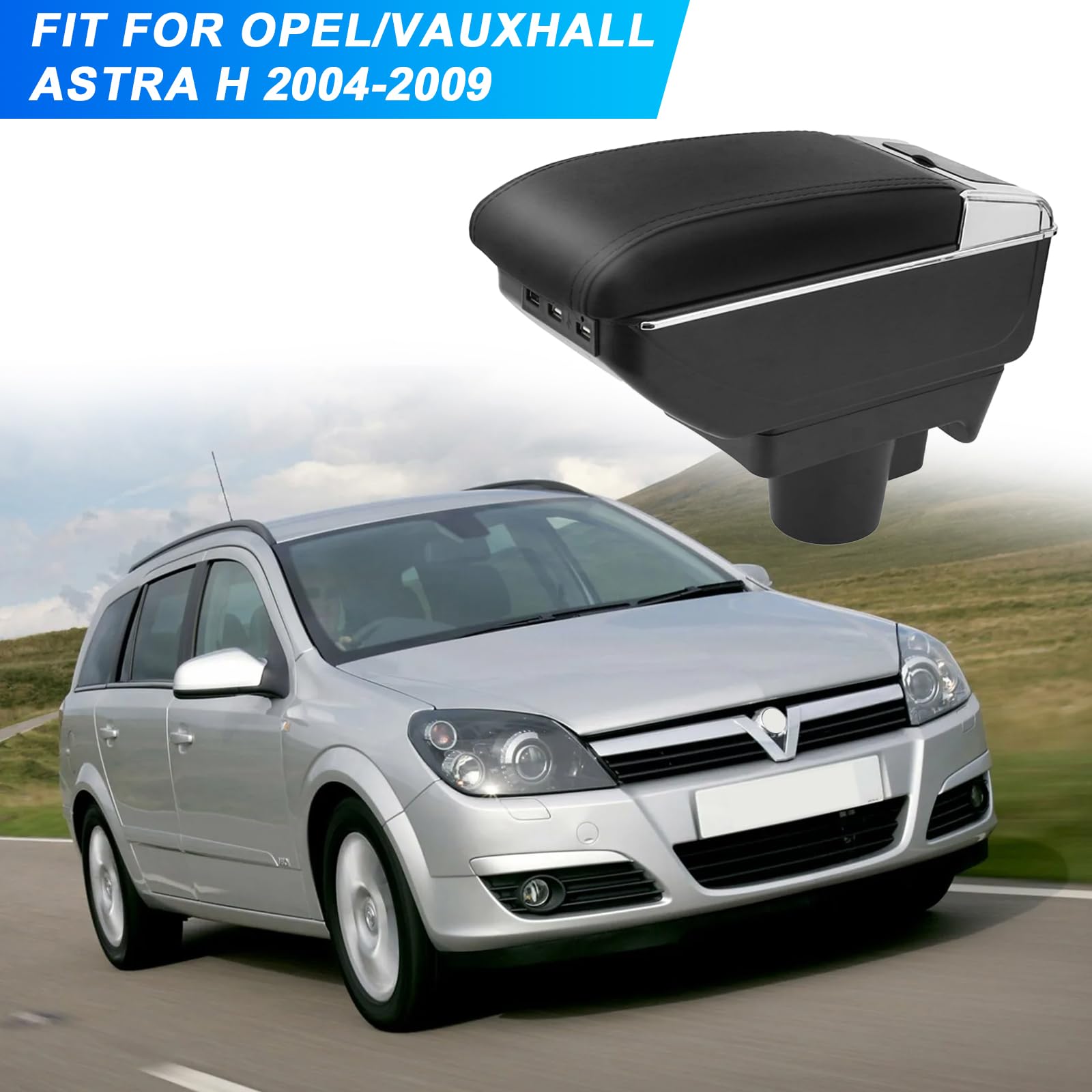 Auto Bracciolo Compatibile con Opel/Vauxhall Astra H 2004-2009 Scatola Portaoggetti per Bracciolo Console Centrale Poggiabraccio Braccio vano Portaogget Doppio Strato con 7 Porte di USB