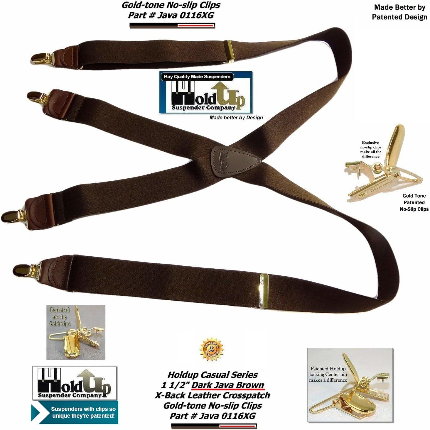 Hold-Up Casual Series Suspenders for Men In the Traditional X-Back Style with USA Patented No-Slip Clips - Image 4