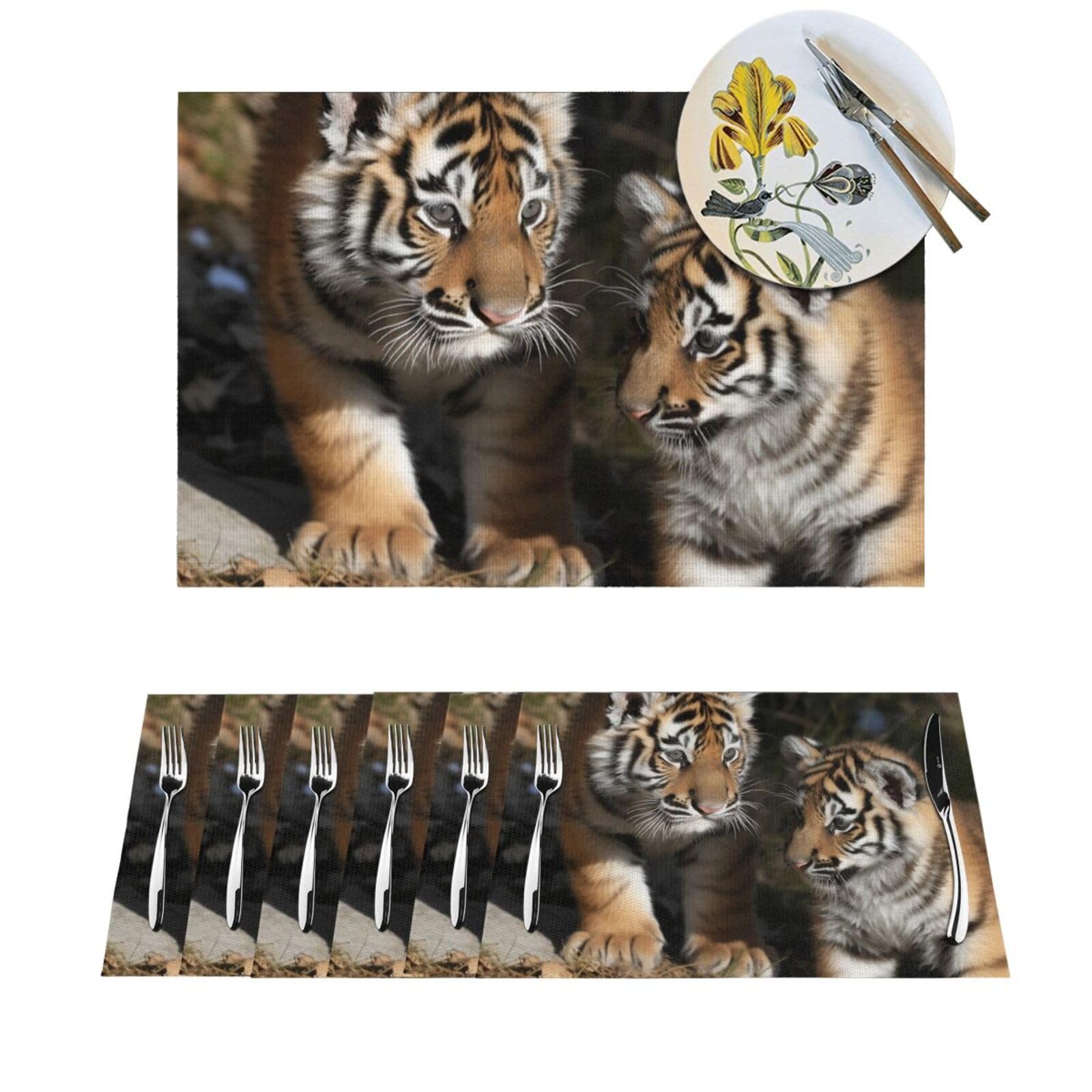 Sets de table motif tigre de Sibérie antidérapants lavables pour table de cuisine