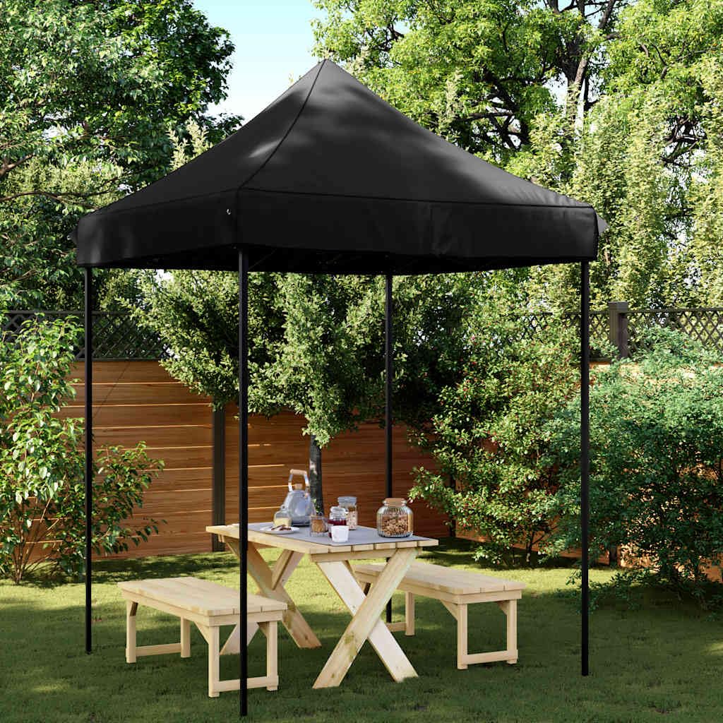 Faltbares Partyzelt Pop-Up Gartenzelt Schwarz 200x200 cm | Flexibler Faltpavillon für Garten und Terrasse. Schnell aufzubauen, ideal für Familienfeiern im Freien.