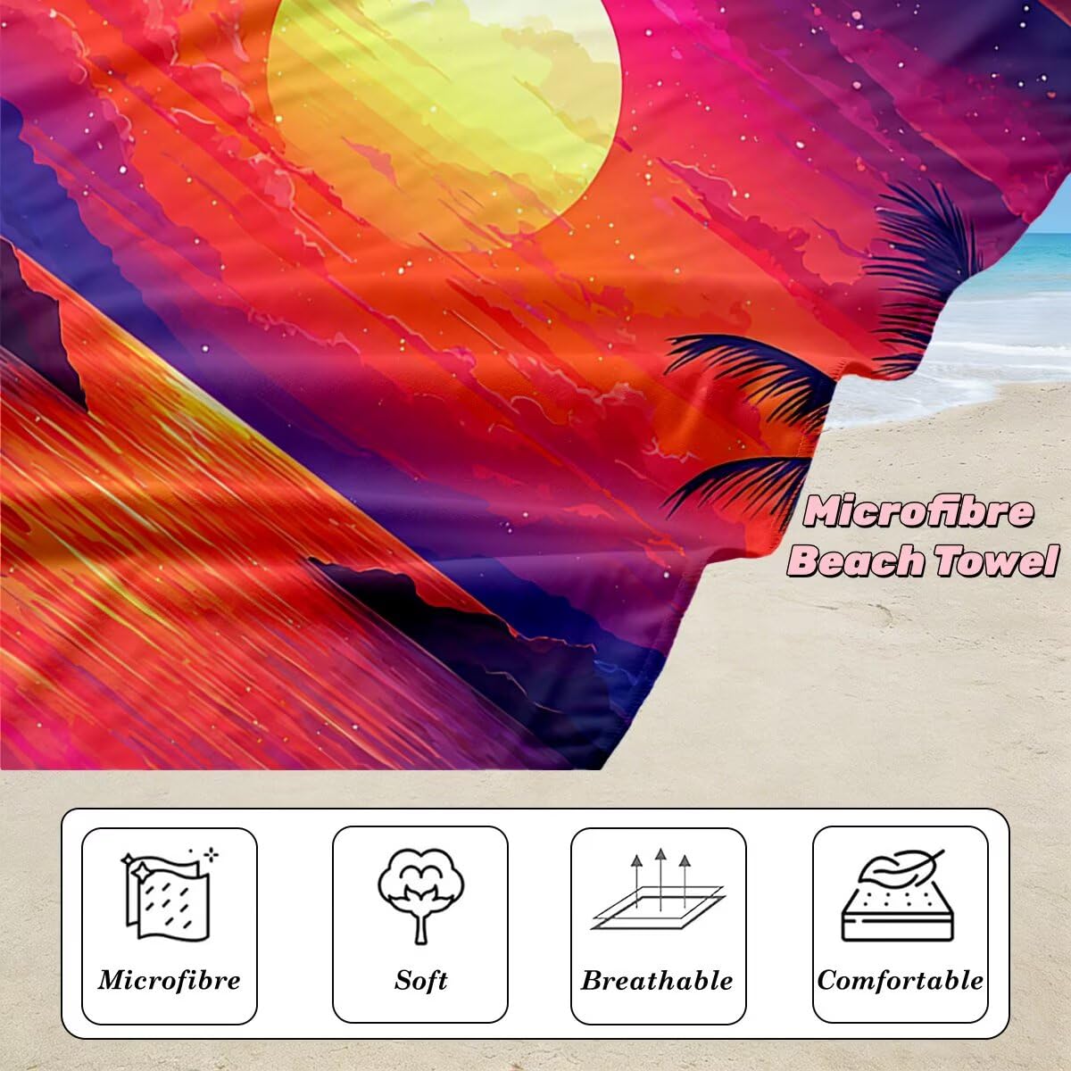 Toalla Playa 80x160 cm, Toalla Gimnasio Microfibra Secado Rapido, Juego de 2 Antiarena Toallas de Playa, Ligera Compacta Toallas Microfibra Grande para Viaje, Regalo Hombre Mujer (Paisaje) -5155