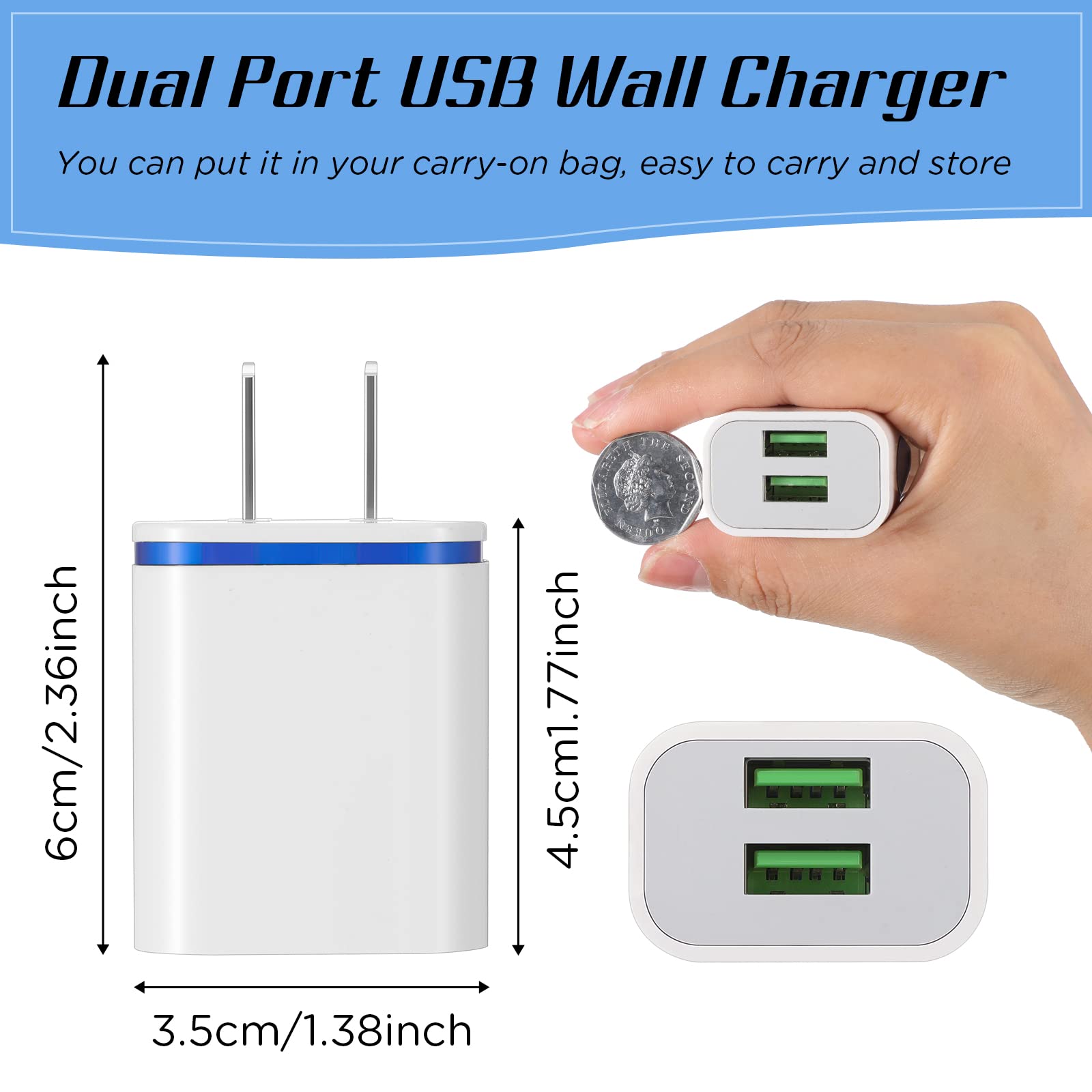 Xuhal 12 Pcs Fast USB Wall Charger USB Charging Block Bulk USB Charger Adapter Plug Cube 2.1A USB Wall Charger Replacement for Most Smartphones and Tablets, Colorful(Water Drop Style)