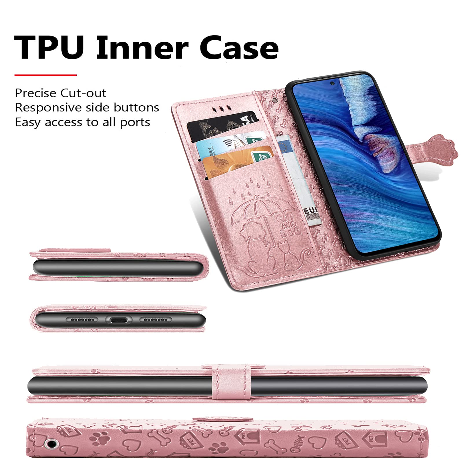 Fertuo Cover Portafoglio Per POCO M3 Pro / Redmi Note 10 5G, Con Disegno Gatto E Cane, Verde, Antiurto