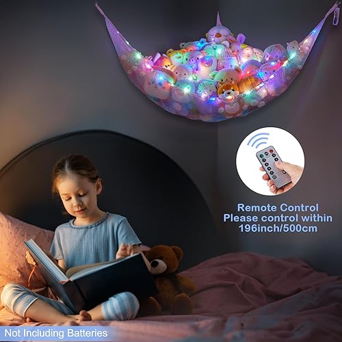 Vista 51 de Basumee Red de animales de peluche o hamaca con luz LED, hamaca de red de juguetes para almacenamiento de animales de peluche, hamacas para Azul