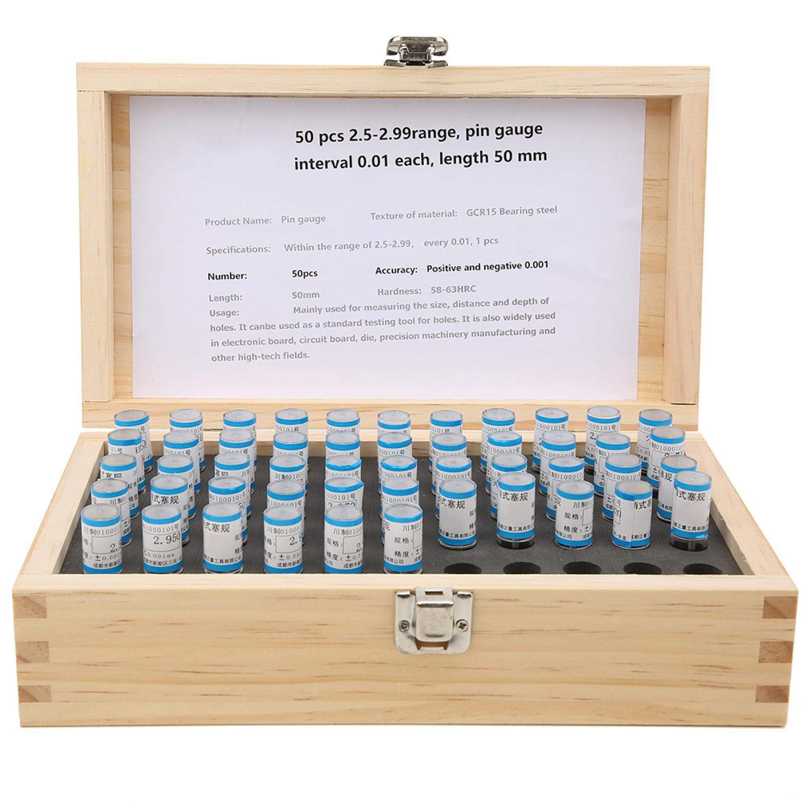 Plug Gage Set 50pcs Interval 0.01mm Pin Gage Set 58 63HRC for Electronic Boards