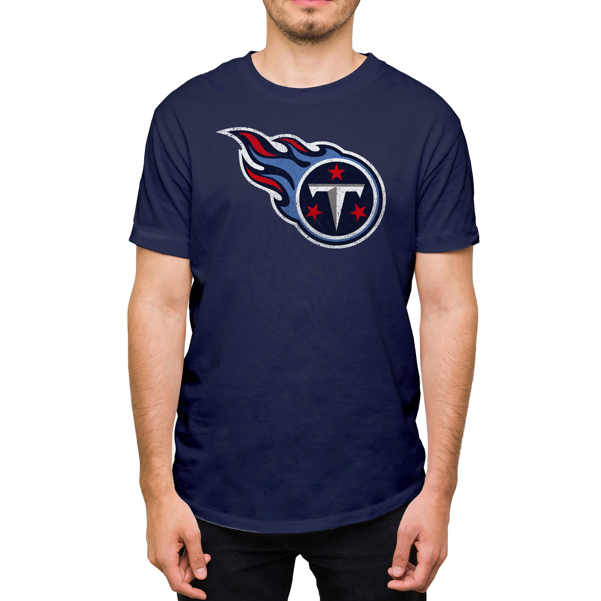 Hybrid Sports NFL - Distressed Team Logo - Officially Licensed Adult Short Sleeve Fan Tee for Men & Women, Tennessee Titans - Navy, 3XL