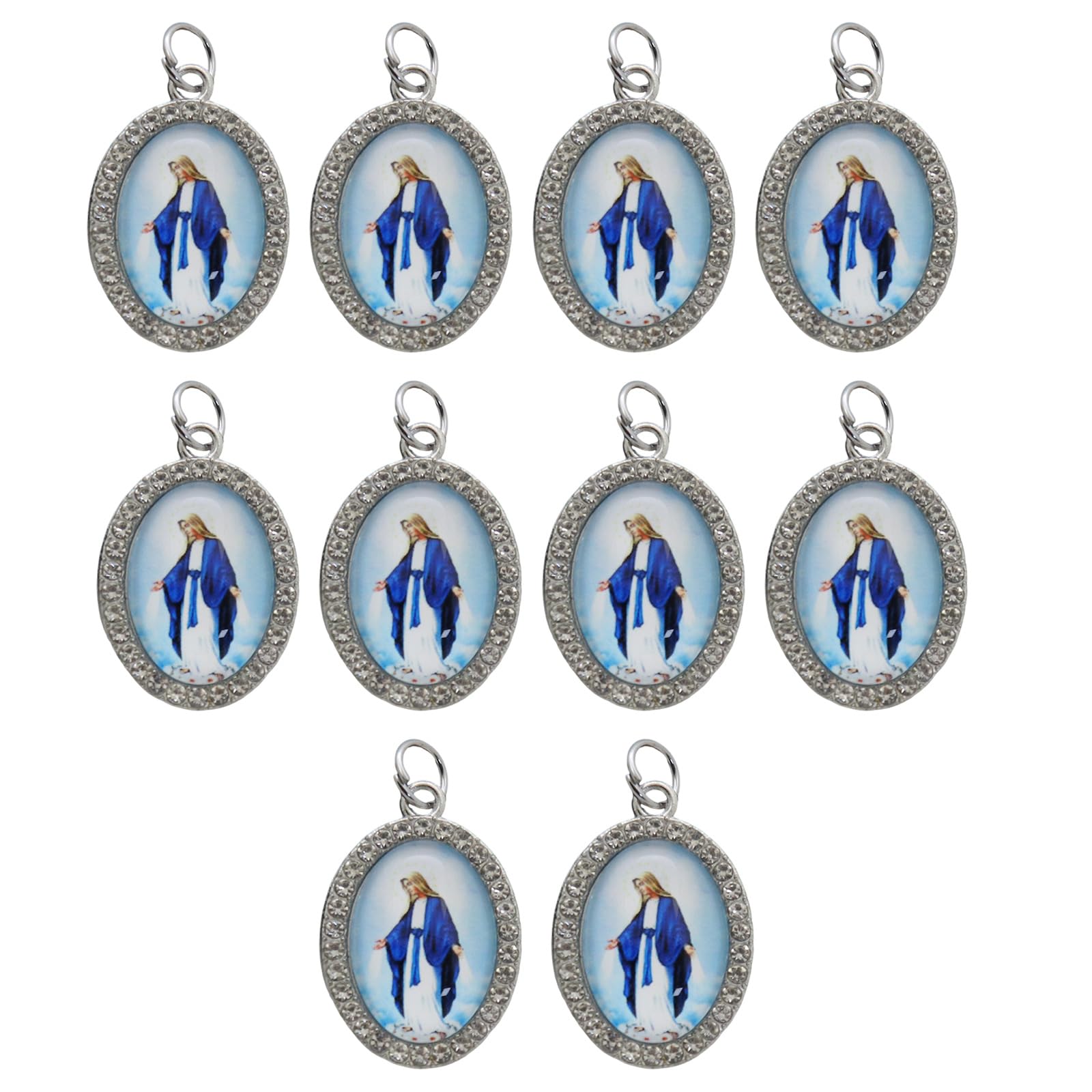 Elnwnnkc 10Pcs Metal Rhinestones Religious Figure Oval Pendant Charm for Necklaces Keychains Bracelets Jewelry Making Pendant Charm