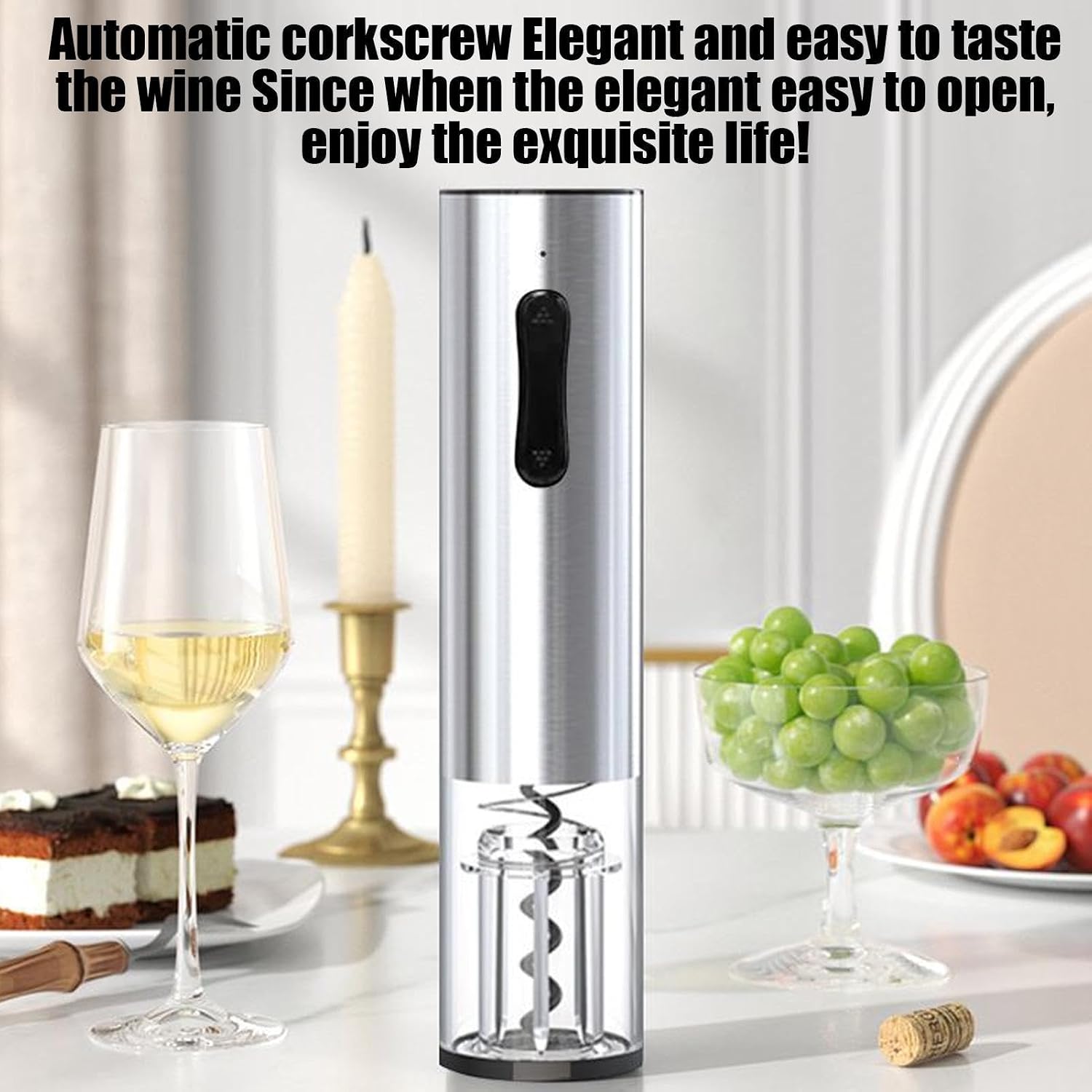 Electric Wine Opener, Rechargeable Bottle Cork Remover, Stainless Steel