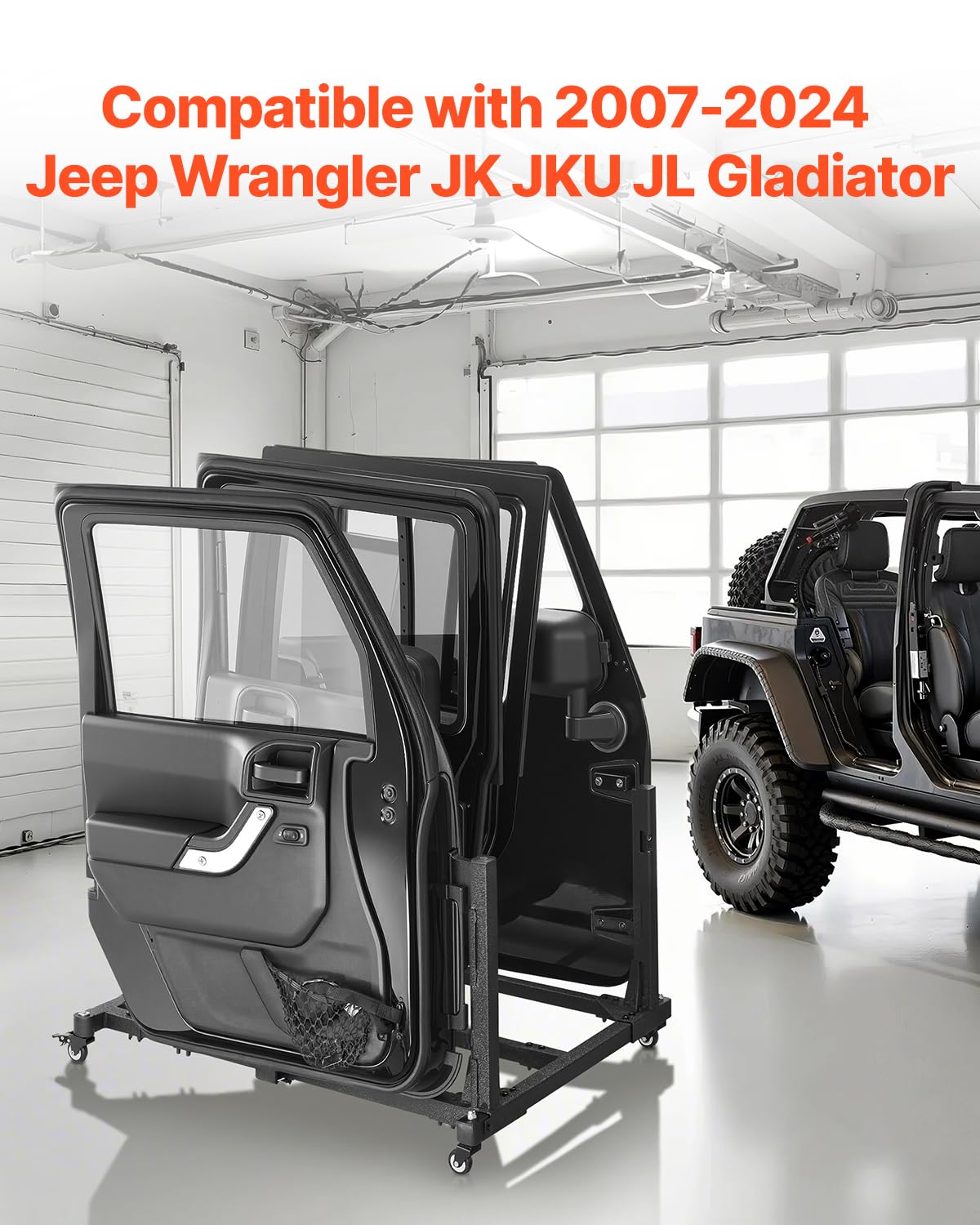 VEVOR Jeep-Türen-Aufbewahrungswagen (geeignet für 4 Türen) beweglich, stabiler Autotür-Halterungswagen, passend für Jeep Wrangler JK JKU JL Gladiator 2007-2024 Schwarz
