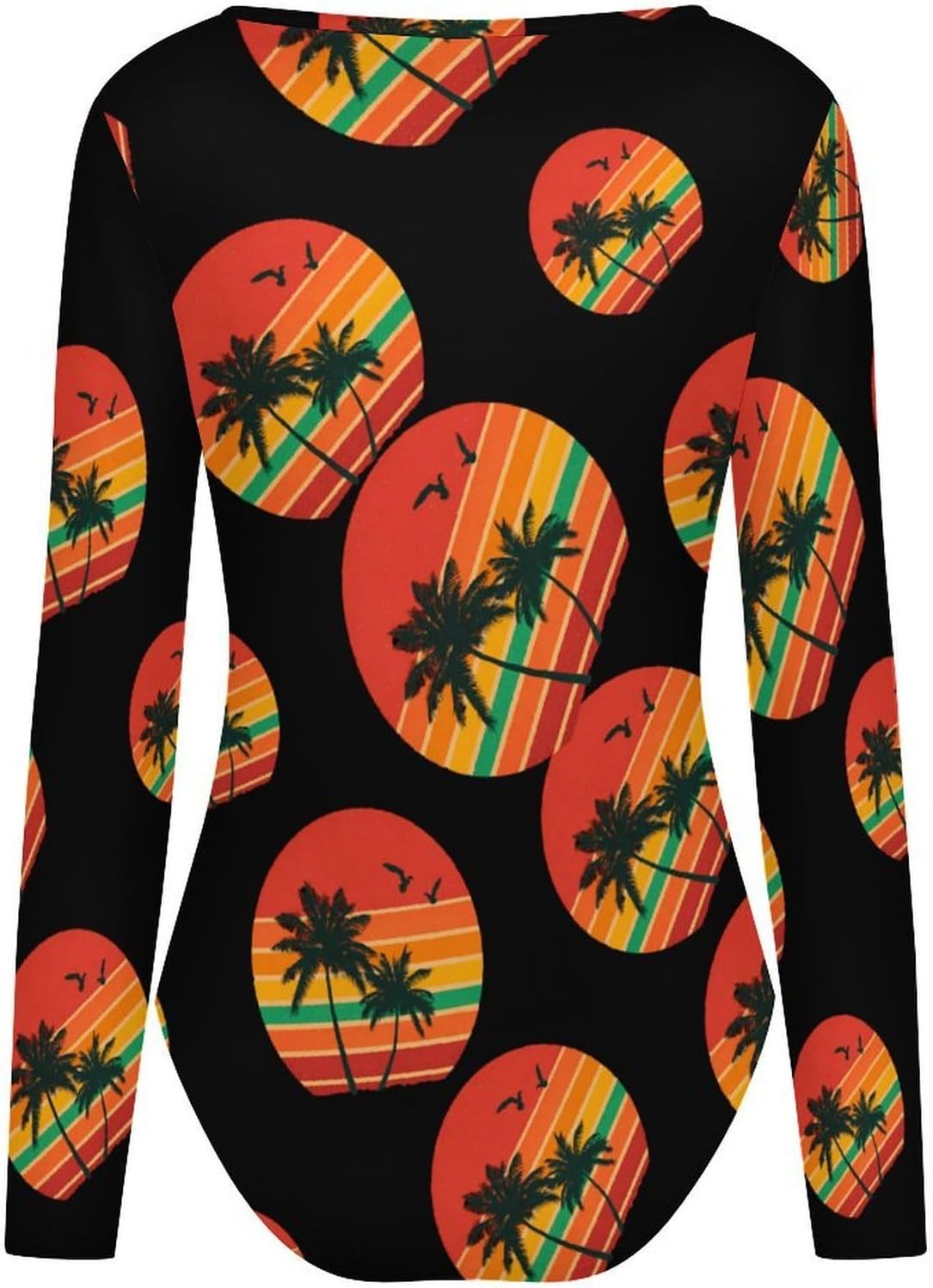 Vintage Coconut Tree Women's Bodysuits Long Sleeve Top 5XL