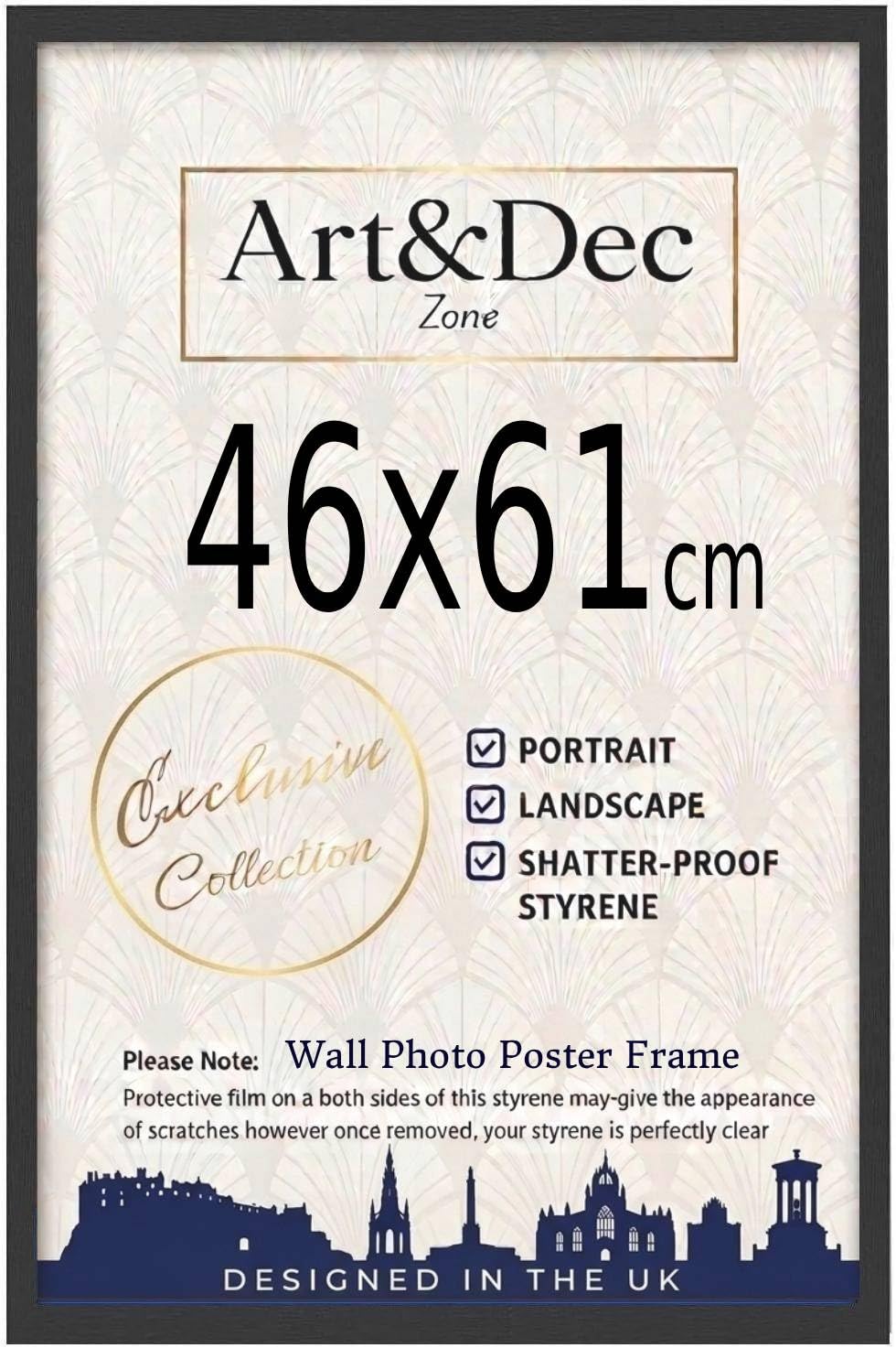 Art & Dec Zone® Sleek Black MDF Picture Frame 46x61 cm – High-Clarity Shatter-Proof Acrylic Poster Holder for Modern Wall Decor