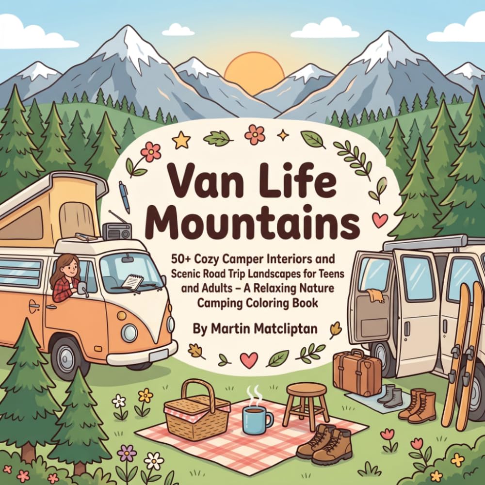 Van Life Mountains: 50+ Cozy Camper Interiors and Scenic Road Trip Landscapes for Teens and Adults – A Relaxing Nature Camping Coloring Book (Cozy Cottage & Slow Living)