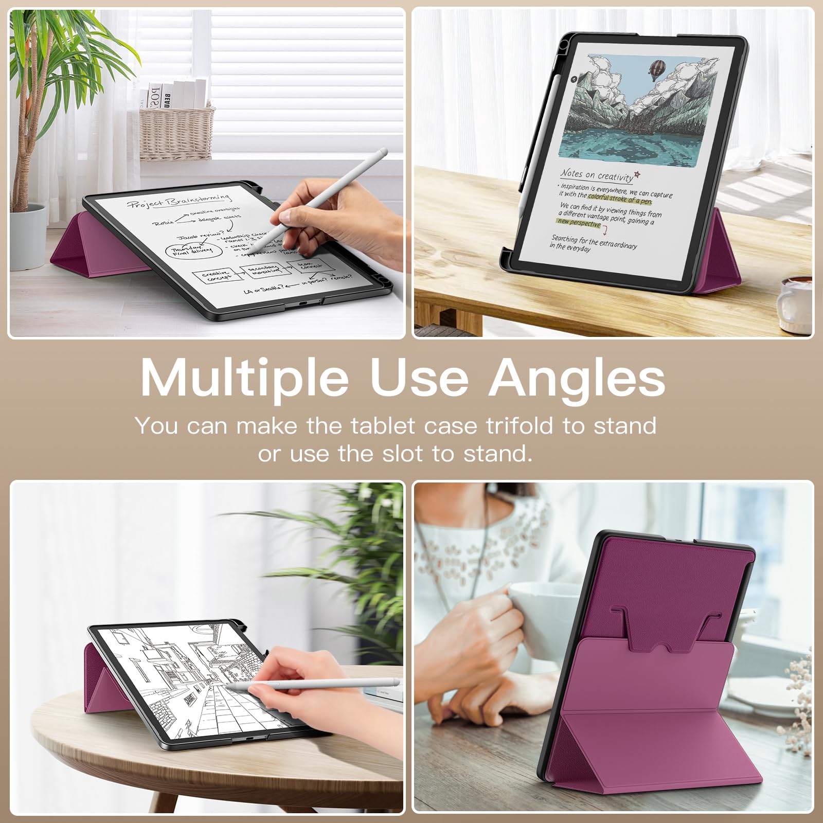 MoKo Stand Case for 11" Kindle Scribe (3rd Generation -2025) & Kindle Scribe Colorsoft (1st Generation 2025) - Premium Leather Trifold Stand Cover with Pen Holder, Auto Sleep/Wake, Fig
