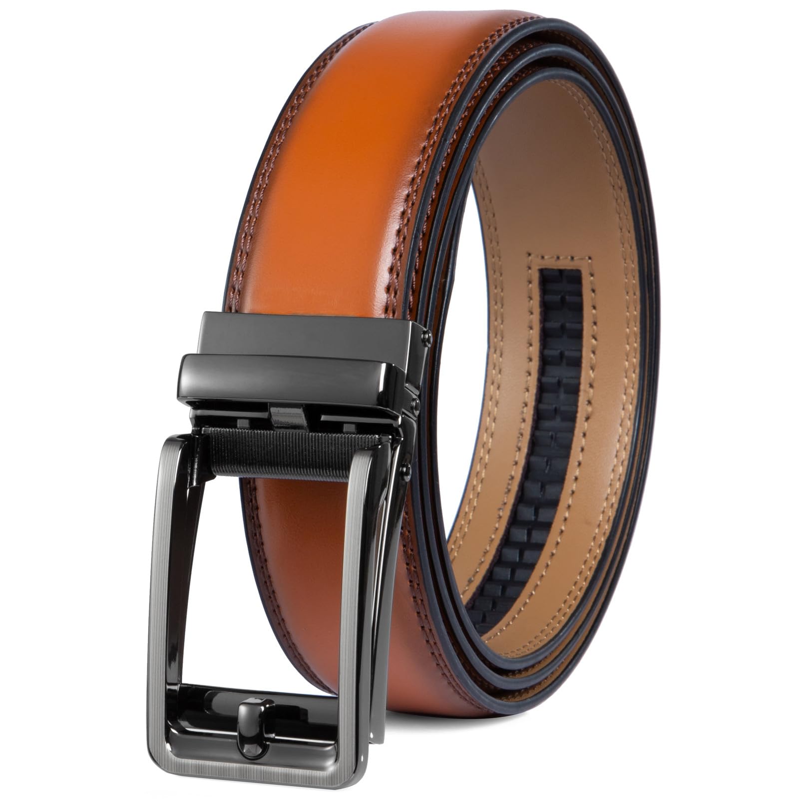 Founders &amp; C Men's Ratchet Comfort Click Belt -1 3/8 Leather Dress Belt | Slide Buckle,No Holes Micro-adjustment,Trim to Fit,Pairs with Suits,Chinos,or Casual Jeans,Gift Box