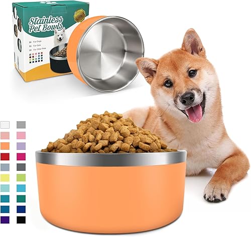 Cuenco para perros para comida y agua, cuenco de alimentación de mascotas de acero inoxidable de 40 onzas, duradero, antideslizante, con aislamiento