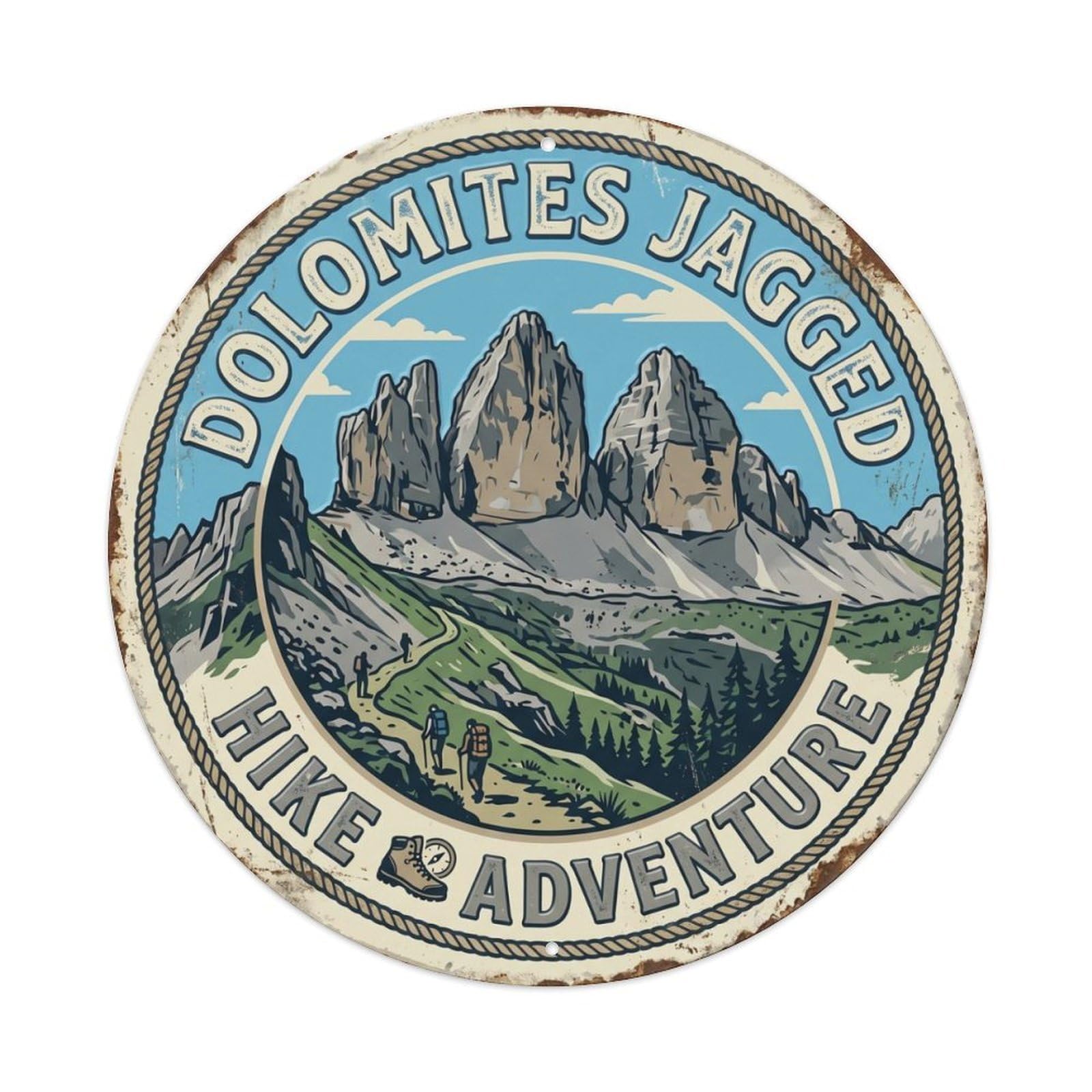 Dolomites Jagged Hike Italy Mountain Metal Tin Sign Plaque Wall Decor for Cafe, Club Bar, Office, Home Garden Round Metal Poster 8x8Inch