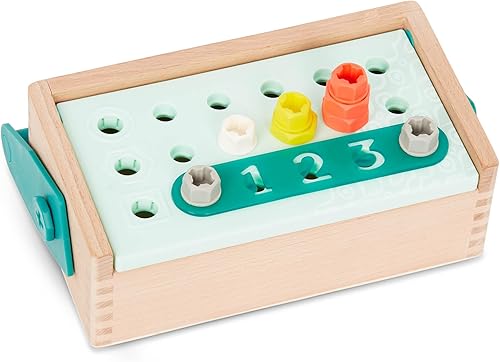 Miniatura 9 de B. toys Kit Fix 'n' Play - Caja de herramientas de juego de simulación - Caja de herramientas y accesorios de madera (25 piezas) - Juego de